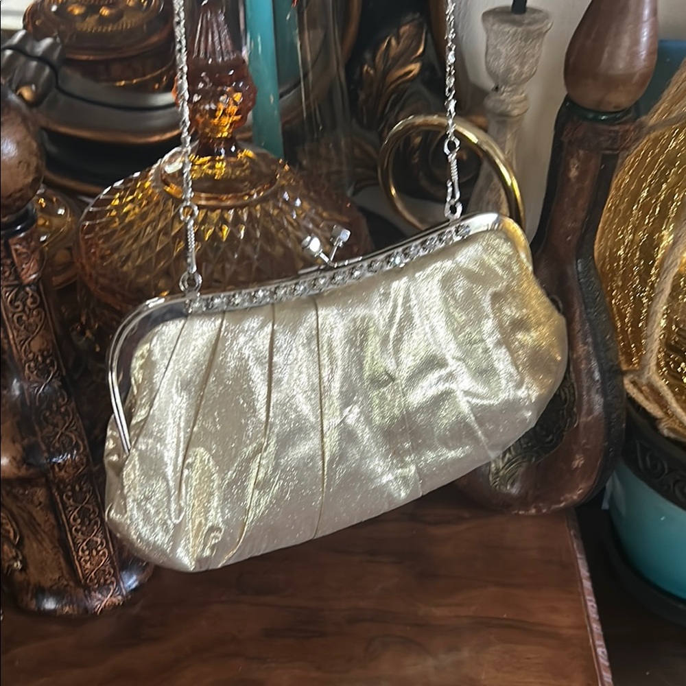 Vintage Gold Lame Crossbody Clutch Bag